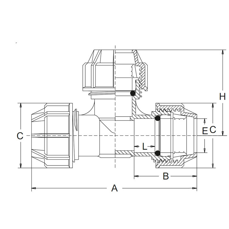 PP-Klemmfitting T-Stück Klemmverbindung Kupplung 3fach Klemme