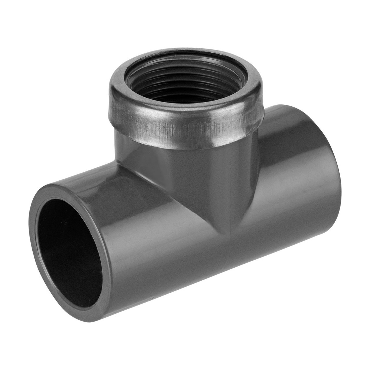 PVC-U T-Stück 90° Klebemuffe x Innengewinde Verstärkungsring