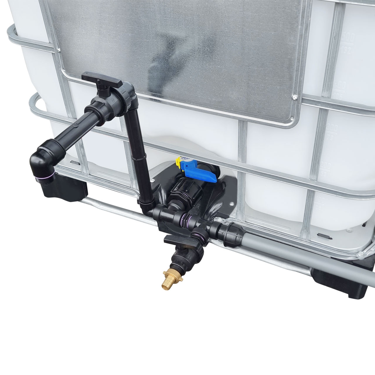 2000l IBC Wassertank nebeneinander Schwanenhals mit Rohr Tankverbindung