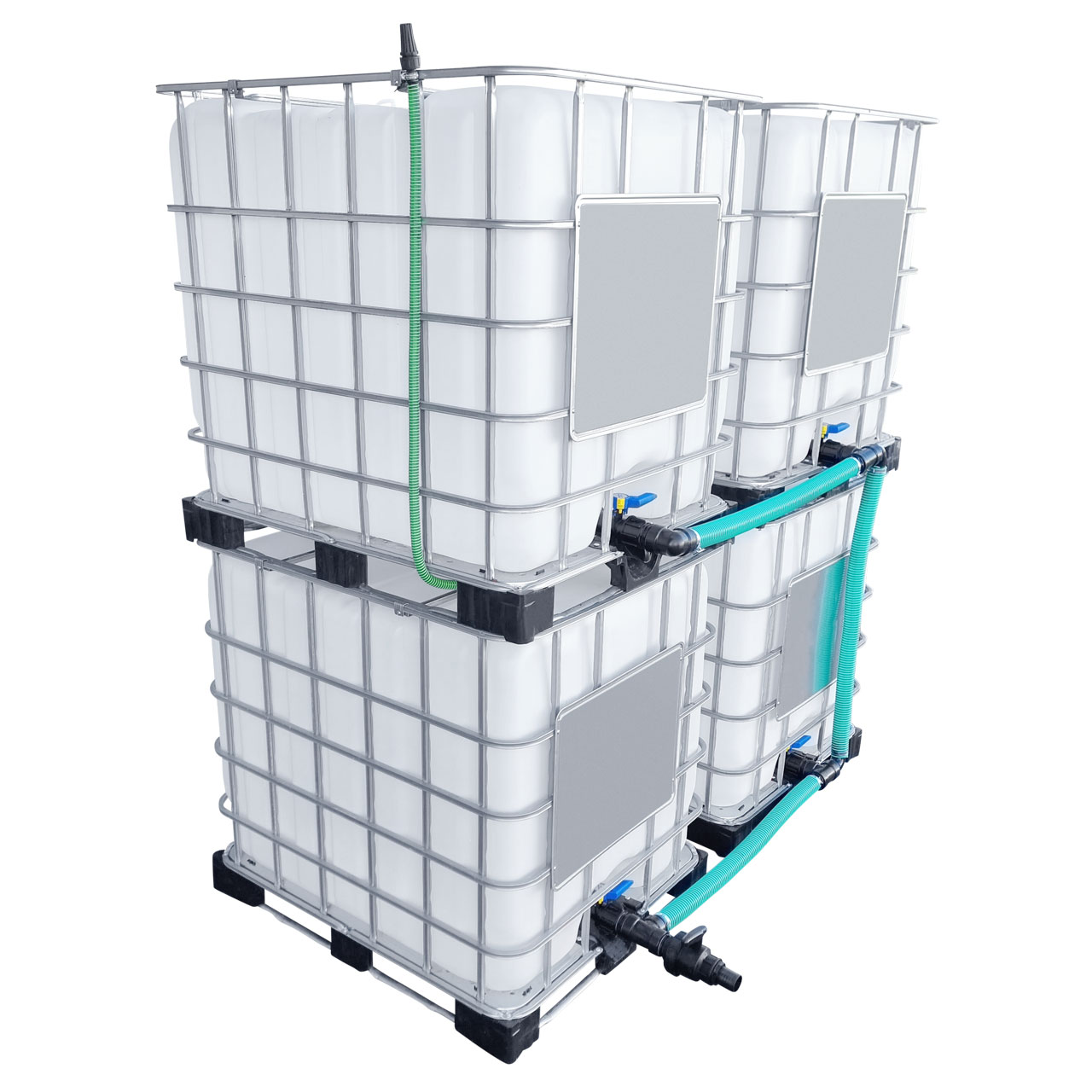 4000l IBC Wassertank neben-/übereinander mit 50mm Schlauch Tankverbindung