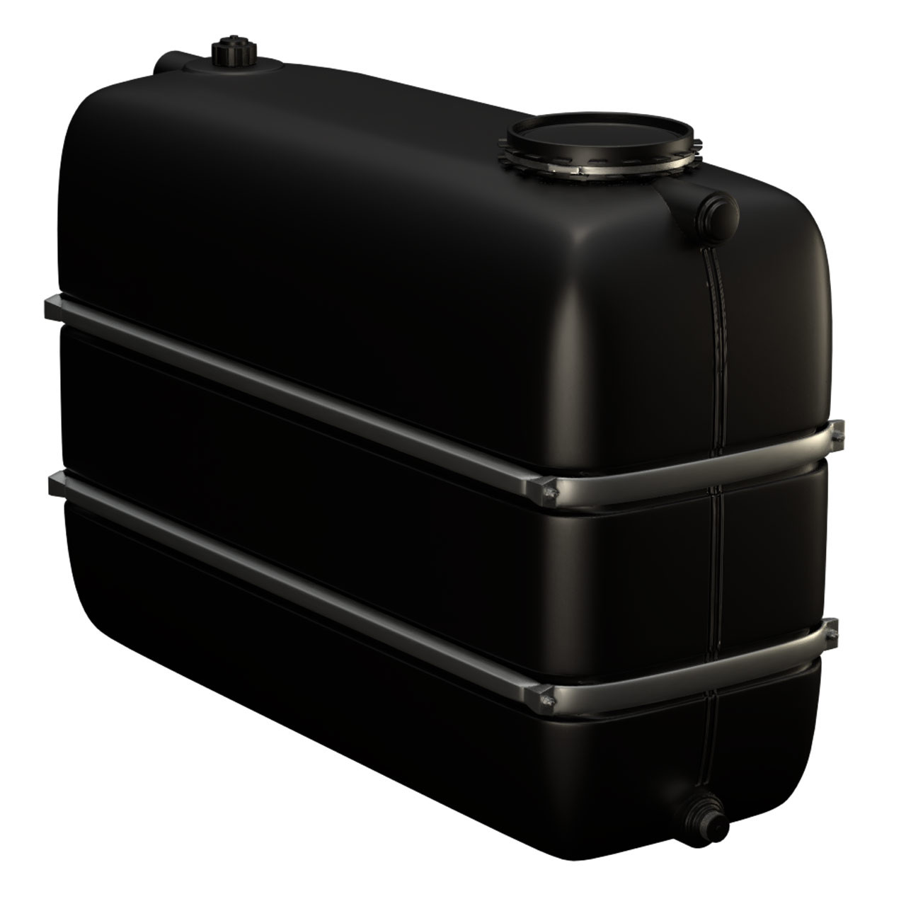1650l Lagertank (Bandagen) mit Einlauf/Auslaufstutzen & Domöffnung schwarz