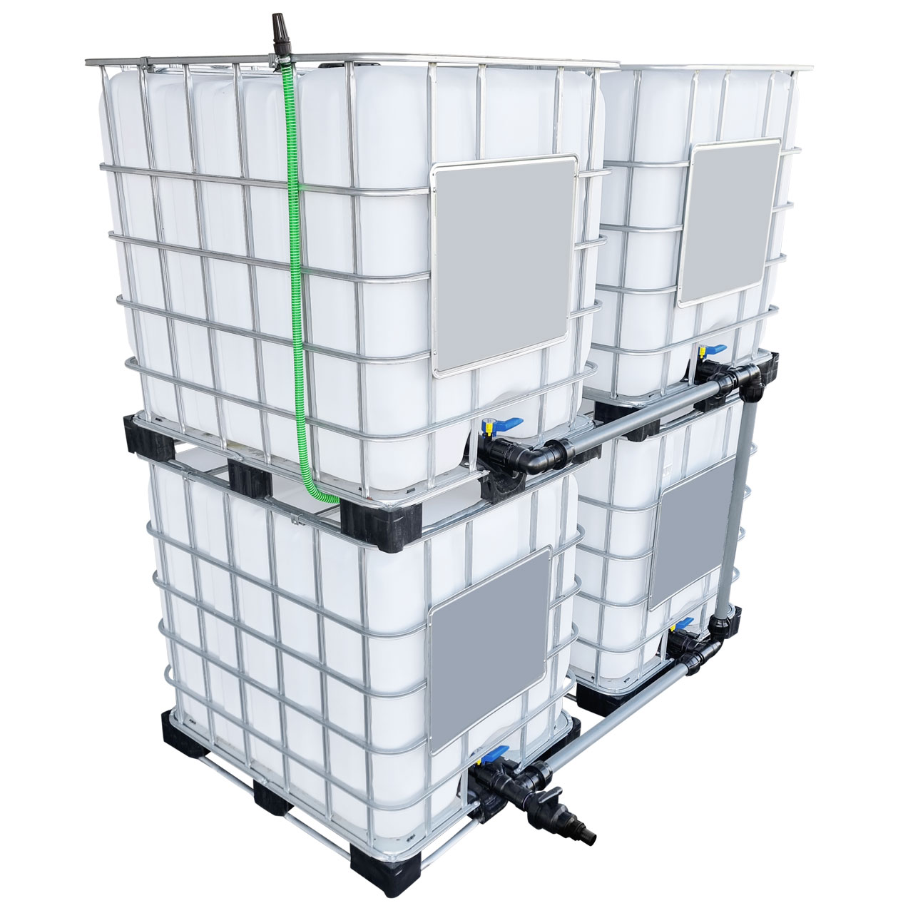 4000l IBC Wassertank neben-/übereinander mit 50mm Schlauch Tankverbindung