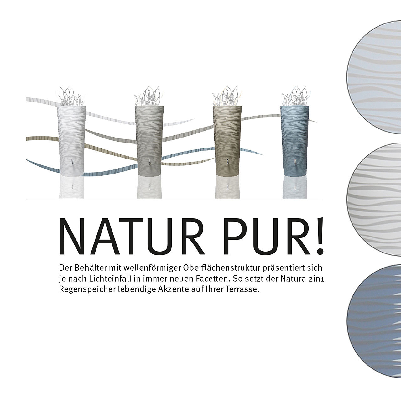 350l-Regenspeicher-NATURA-2in1-mit-Pflanzschale 350l Regenspeicher Regentonne Wassertank NATURA 2in1 mit Pflanzschale in artic, beach, sahara oder ocean von GRAF GARANTIA