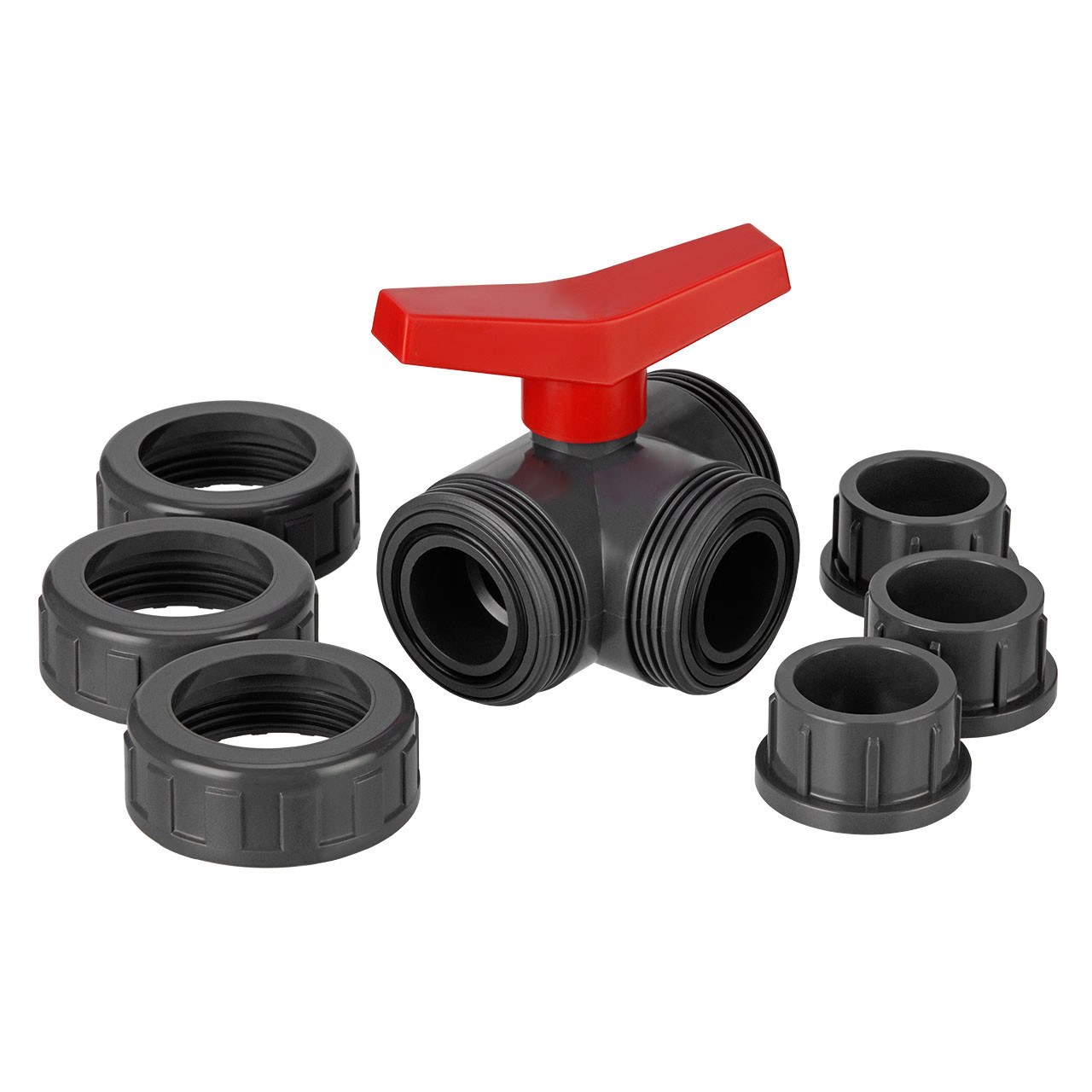 PVC-U 3-Wege-Kugelhahn T-Bohrung 3x Innengewinde