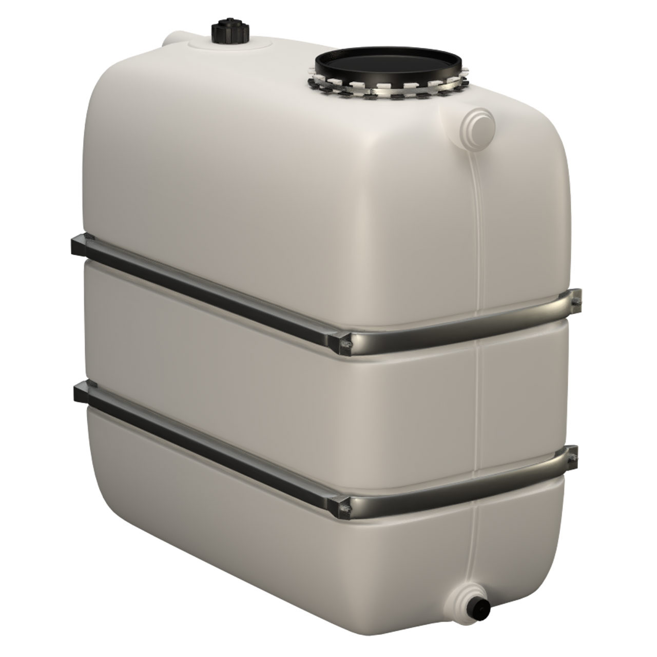 1100l Lagertank (Bandagen) mit Einlauf/Auslaufstutzen & Domöffnung weiß