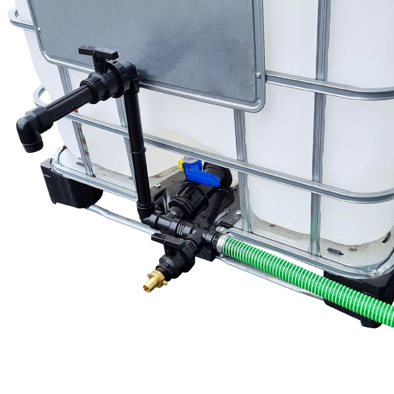 2000l IBC Wassertank nebeneinander Schwanenhals mit Schlauch Tankverbindung