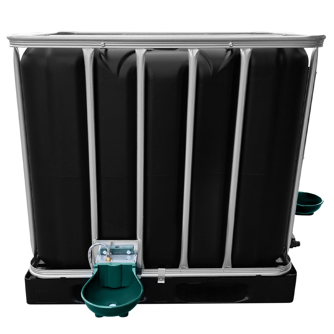1000l IBC Wassertank in SCHWARZ mit Doppel-Tränkebecken auf PE-Palette NEU