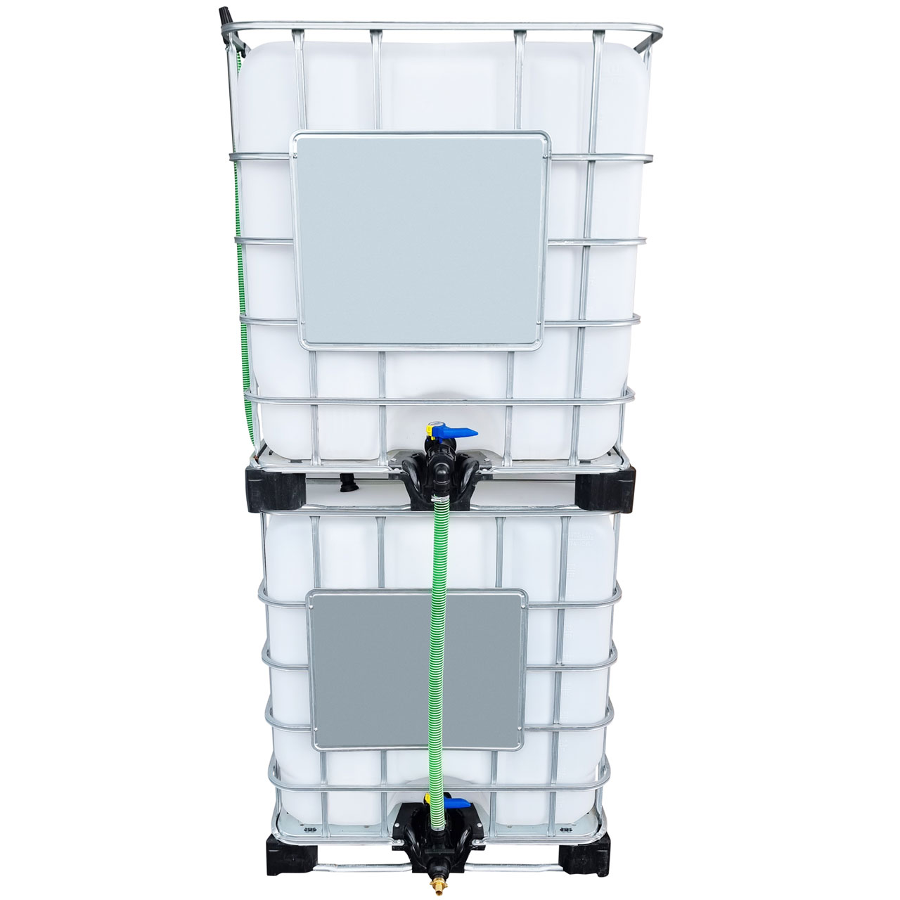 2000l IBC Wassertank übereinander mit Schlauch Tankverbindung