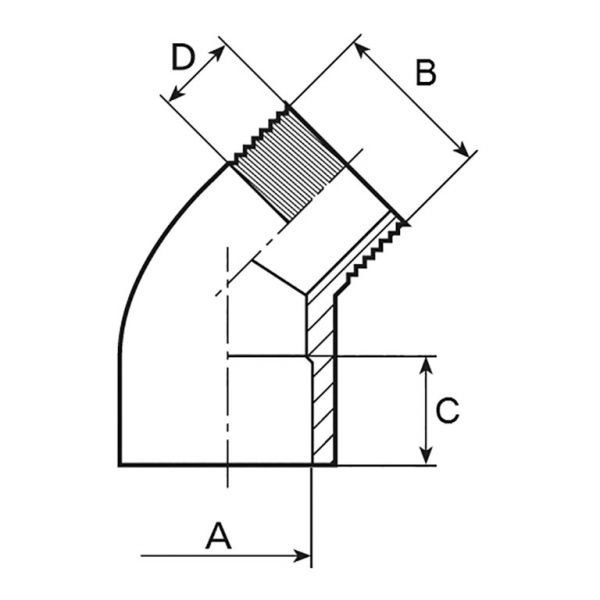 Vorschau: PVC-U Winkel 45° reduziert Klebemuffe x Außengewinde