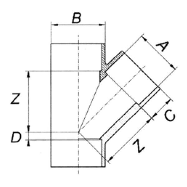 Vorschau: PVC-U T-Stück 45° 3x Klebemuffe