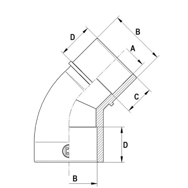 Vorschau: PVC-U Winkel 45° reduziert 2x Klebemuffe